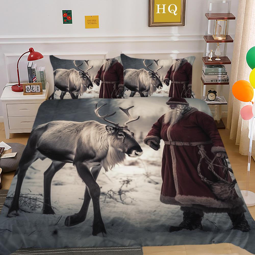 Jultomte Älg 3D-tryckt Polyester Örngott Täcke Två- eller Tredelat Set Tillgängligt