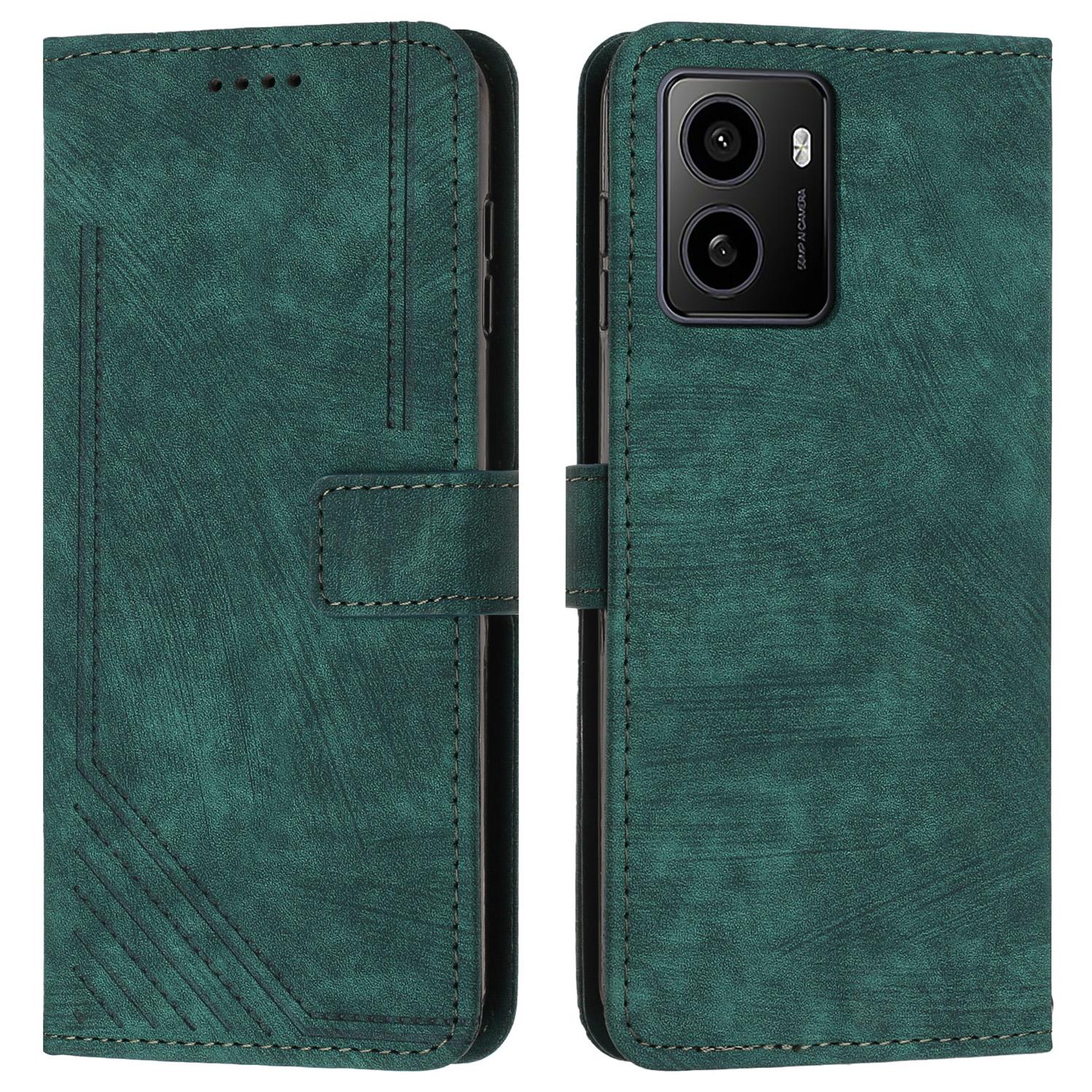 

Для HMD Pulse/Pulse+/Pulse Pro Чехол Кожаный чехол для телефона с тиснеными линиями Книжка Складная подставка Green