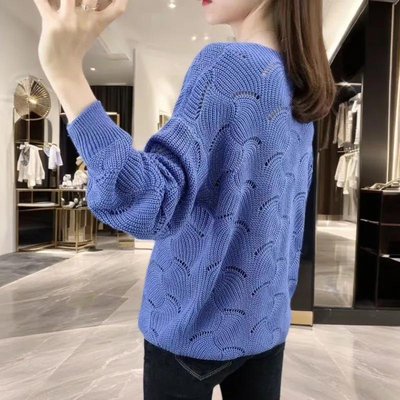 V-nyakú Horgolt Üreges Kötött Háromnegyedes Ujjú Blúz Női Vékony Tavaszi Laza Denevér Póló Rövid Felső