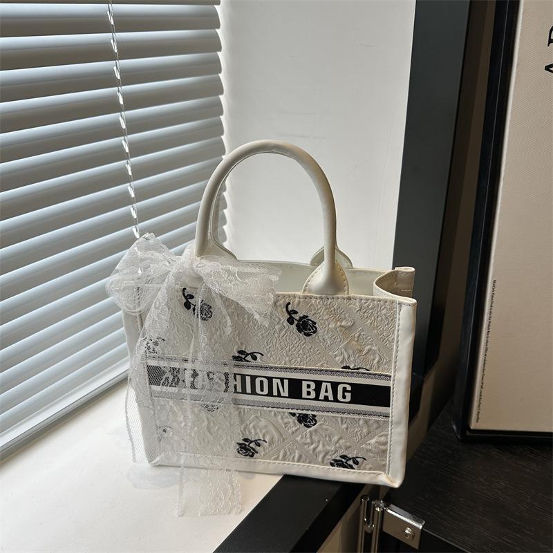 New casual versatile commuter large-capacity letter handbag silk scarf bow shoulder tote bag