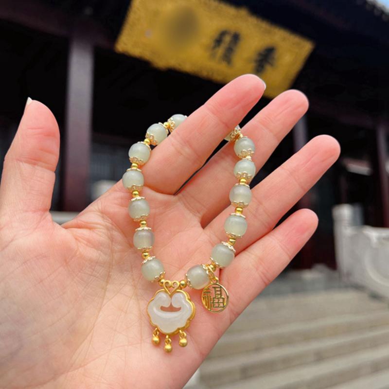 Women  Lucky Bracelet Imitation Hetian Jade Temperament Beaded Bracelet Jewelry Gift