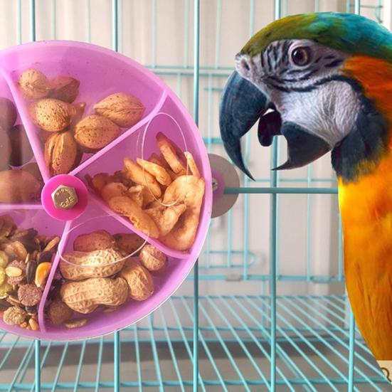 Pet Bird Parrot Cage Feeding Device Toy Rotating Round Wheel Plastic Food Box