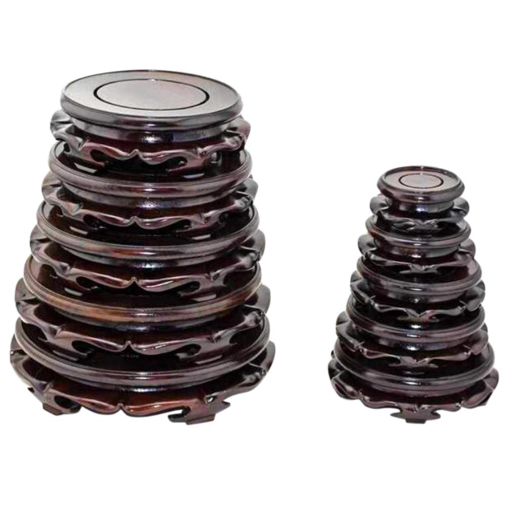 Round Wooden Flower Stand, Natural Ebony-Look Black Catalpa Wood, for Lotus and Buddha Statues, Display Shelves, Collectibles, and Bonsai (Size