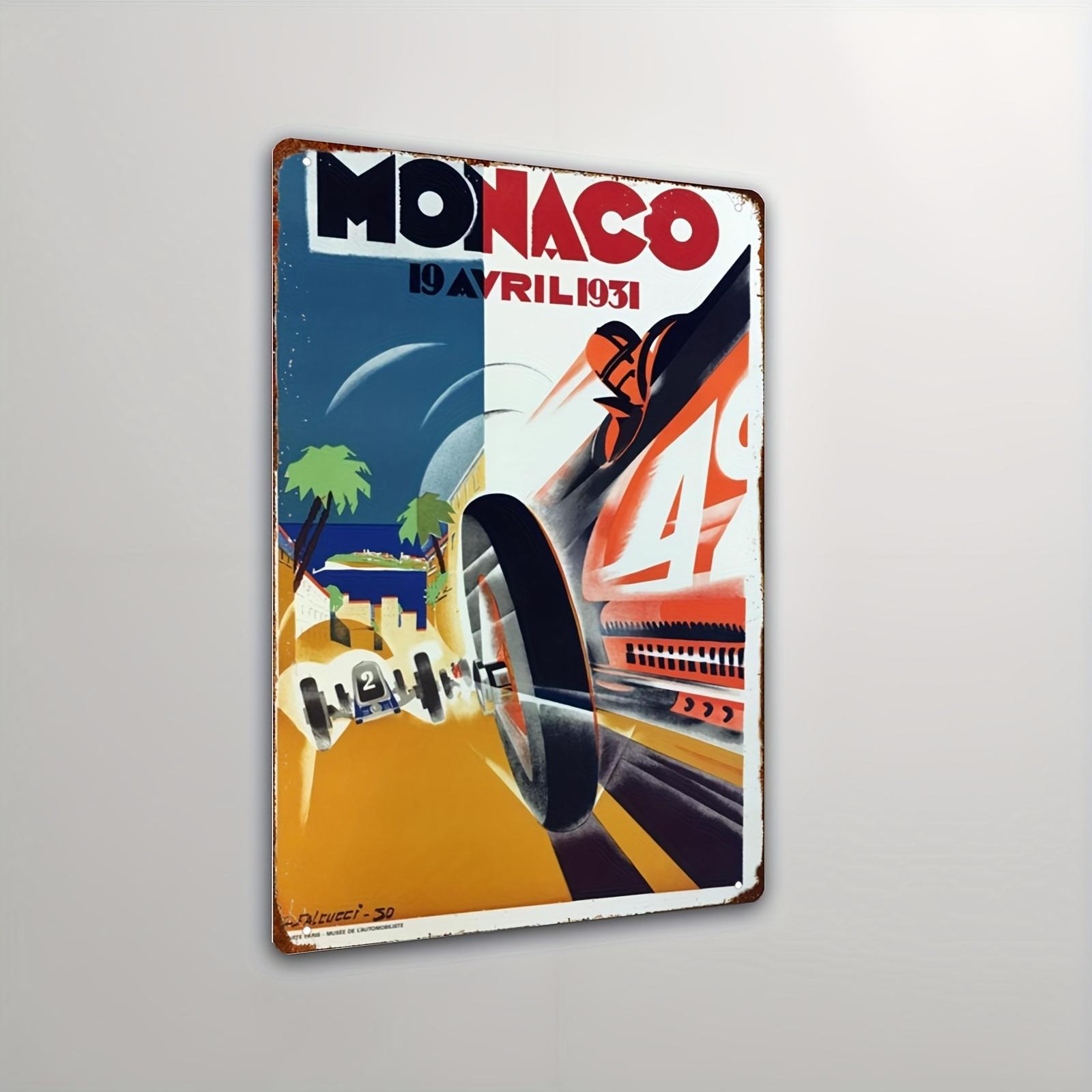 Vintage Monaco 1951 Racing Car Metal Wall Art   Retro Flat Decor Poster for Home Interior Design Hanging No Electricit 20x30cm（7.8x11.8inch）