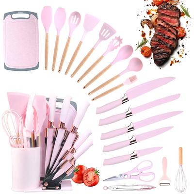 20pcs Silicone Kitchen Knives Heat-Resistant Non Stick Soup Spoon Cooking Set with Scissors Peeler Cut Meat Kitchen Accessories