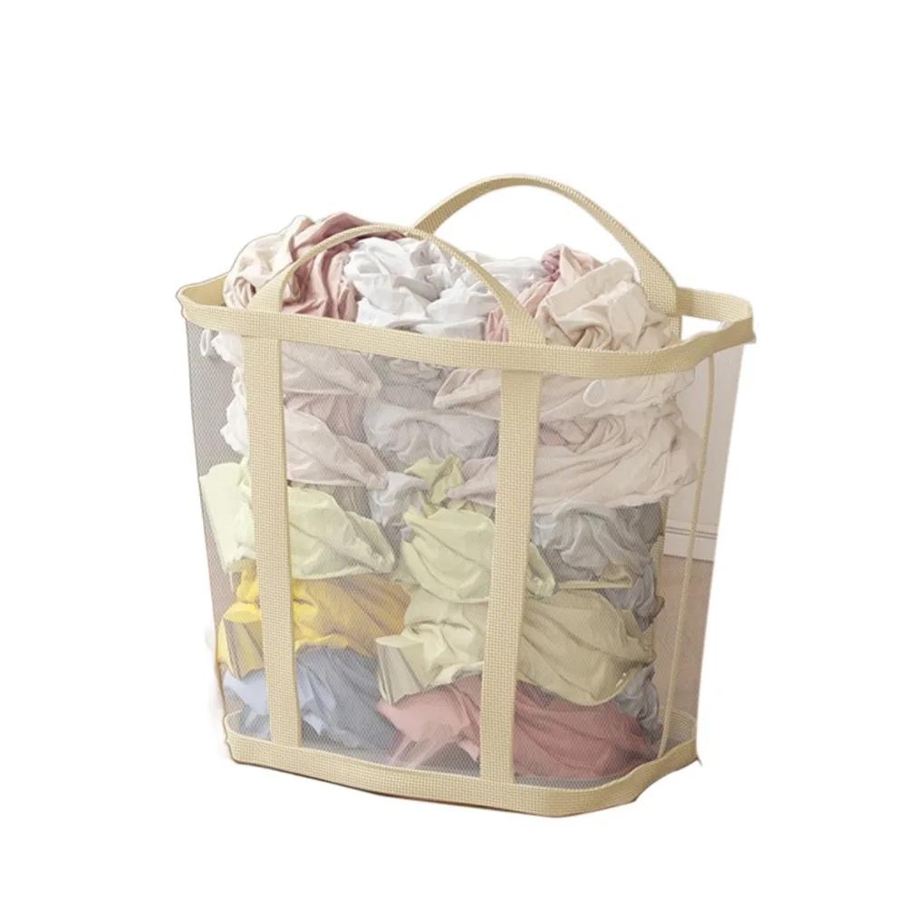 Wall Mounted Nylon Mesh Laundry Basket Large Capacity Foldable Mesh Laundry Hamper with Handle Breathable Dirty Clothes Basket