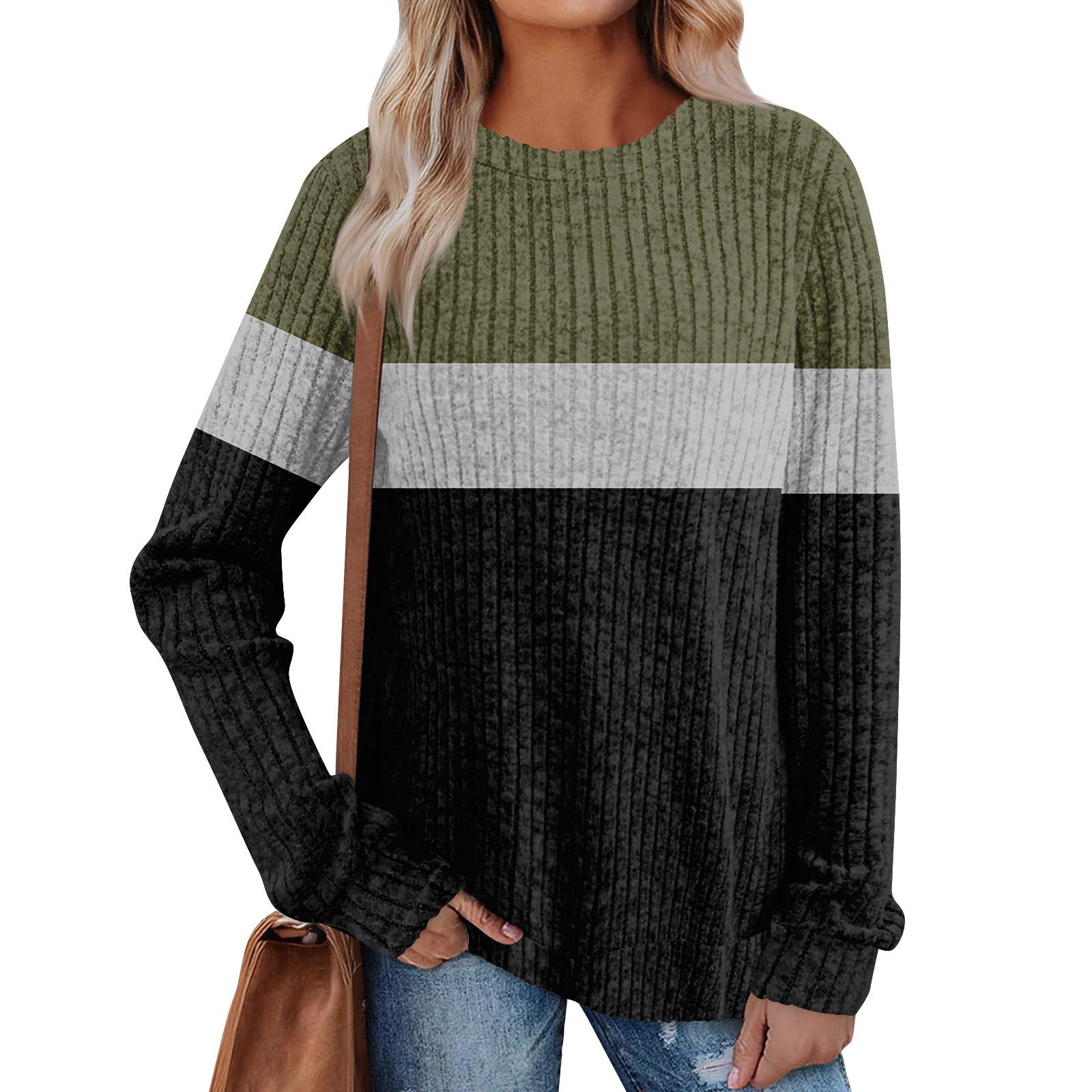 

Women s Winter Color-Block Printed Lightweight Brushed-Cotton Round Neck Top L армія зелений колір