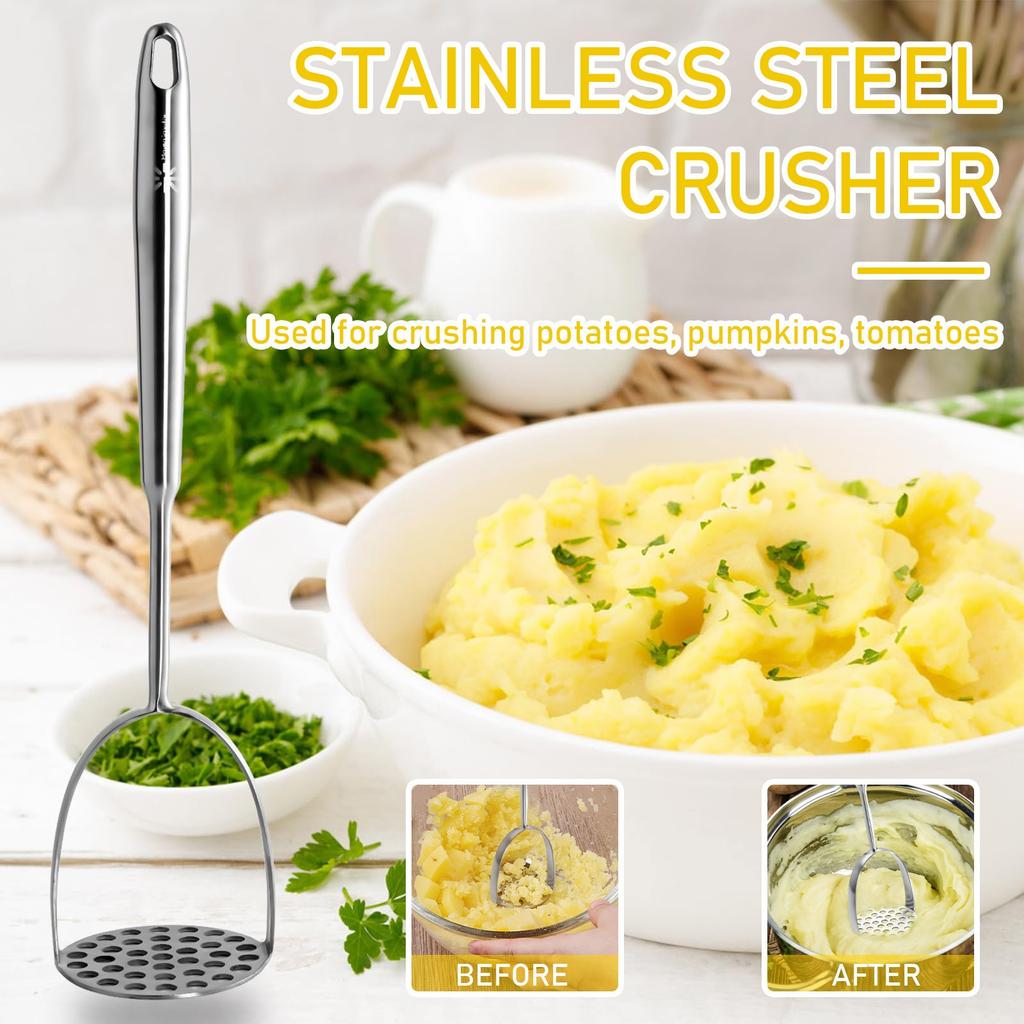 304 Stainless Steel Pointed Tail Masher Potato Masher Kitchen Utensils For Potatoes, Beans, Vegetables Potato Masher, Pet Food, Dishwasher Safe