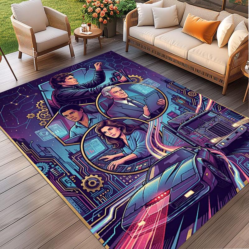 Knight Rider Print Rug, Washable Floor Carpet, For Entryway Dorm Laundry Room Office Study, Home Decor Birthday Christmas Gift