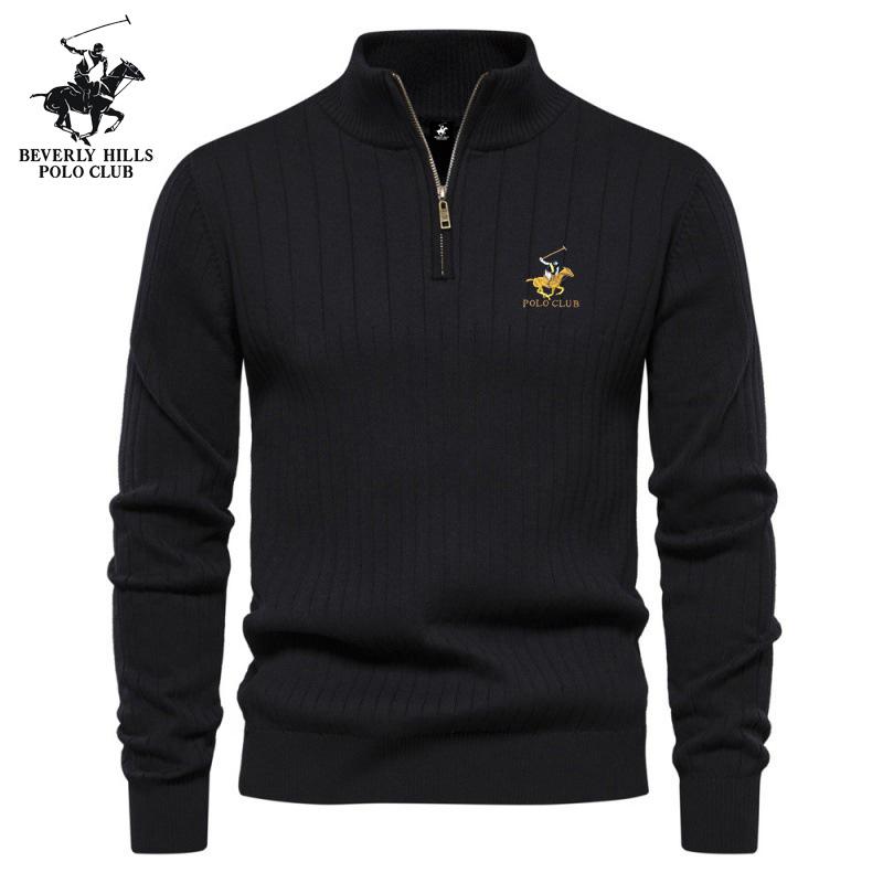 

POLO CLUB Pony Embroidered Stand Up Collar Cotton Men s Sweater Casual Half Zipper Solid Color Pullover High-quality Men s Knitted Sweater S