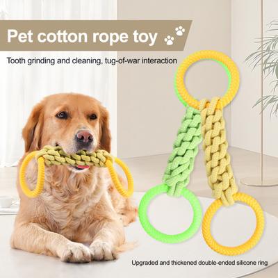 Pet Toy Double Loop Design Cotton Rope Interactive Puppy Chew Toy Bite-resistant Teeth Oral Health Safe Chew