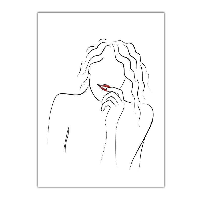 Abstract Wall Art Minimalist Line Art Female Portrait Sketch Canvas Painting Nordic Style for Bedroom Living Room Wall Decor