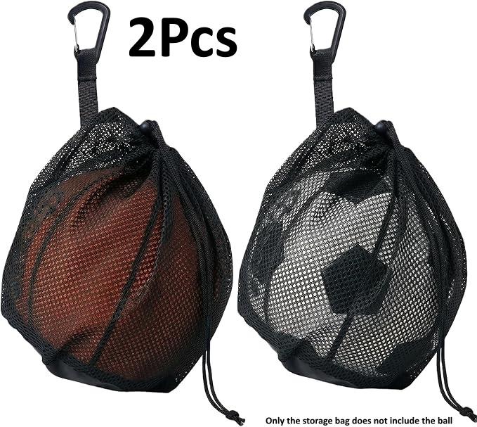 Single Ball Bag for Basketball Soccer Volleyball, Mesh Storage with Zipper Pocket, Adjustable Drawstring Ball Bag with Clip
