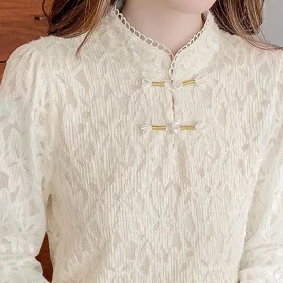 Women Tops Long Sleeve Lace Spliced Slim Fit Half High Collar Pullover Tops