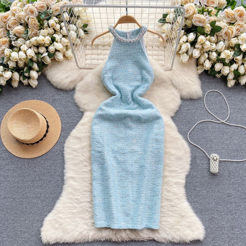 

Classic Style Socialite Heavy Embroidery Sequins Dress Dress Blue S