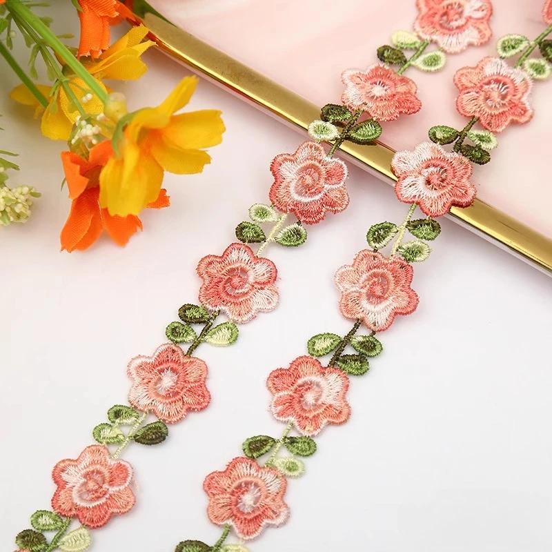 2CM Width Flower Lace Fabric Floral Embroidery Ribbon DIY Sewing Garment Applique Decor Accessories 2cm Lace Trim Crafts