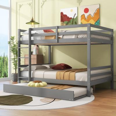 Bunk Bed for Children 140x200cm, Children's Bed Loft Bed with Fall Protection & Pull-out Bed, Double Bed Bed Frame with Ladder & Three Slatted Frames
