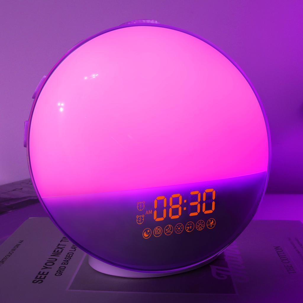 7 Colors Light Sunrise Sunset Simulation Light White Noise Alarm Clock With FM Radio Digital Clock Atmosphere Lamp Wake Up Light