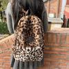 Schoolbag autumn and winter large-capacity plush backpack women's 1011 new retro leopard print versatile student schoolbag simple handbag