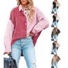 Women's Color Block Corduroy Shirt Long Sleeve Button Down Casual Fall Top 2026