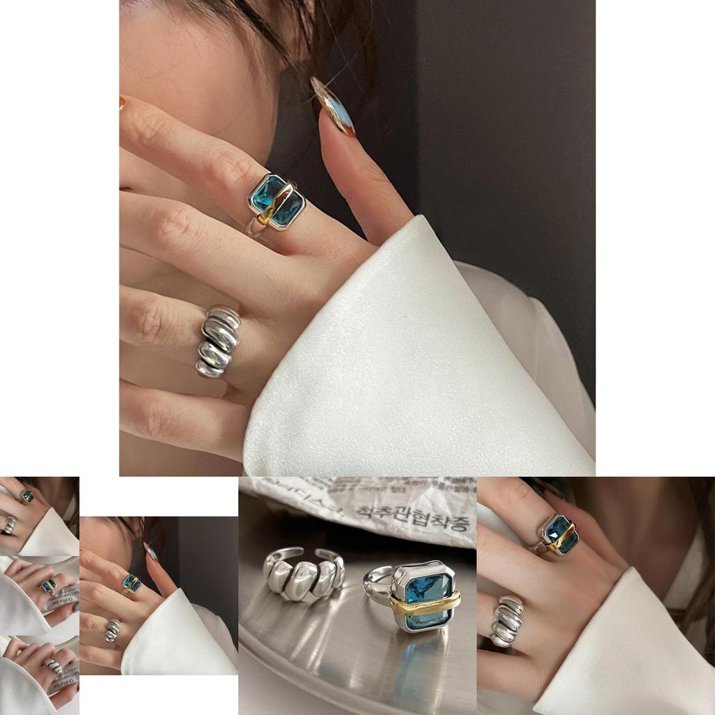 Chic Retro Inspired Open Design Ring For Women With Luxurious Blue Stone Accent