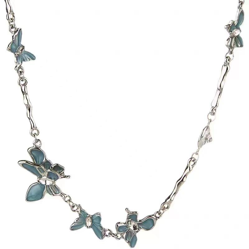 

Blue Butterfly Moonstone Splicing Necklace Female Sweet Cool Spice Girl Collarbone Chain Light Luxury Neck Chain Accessories