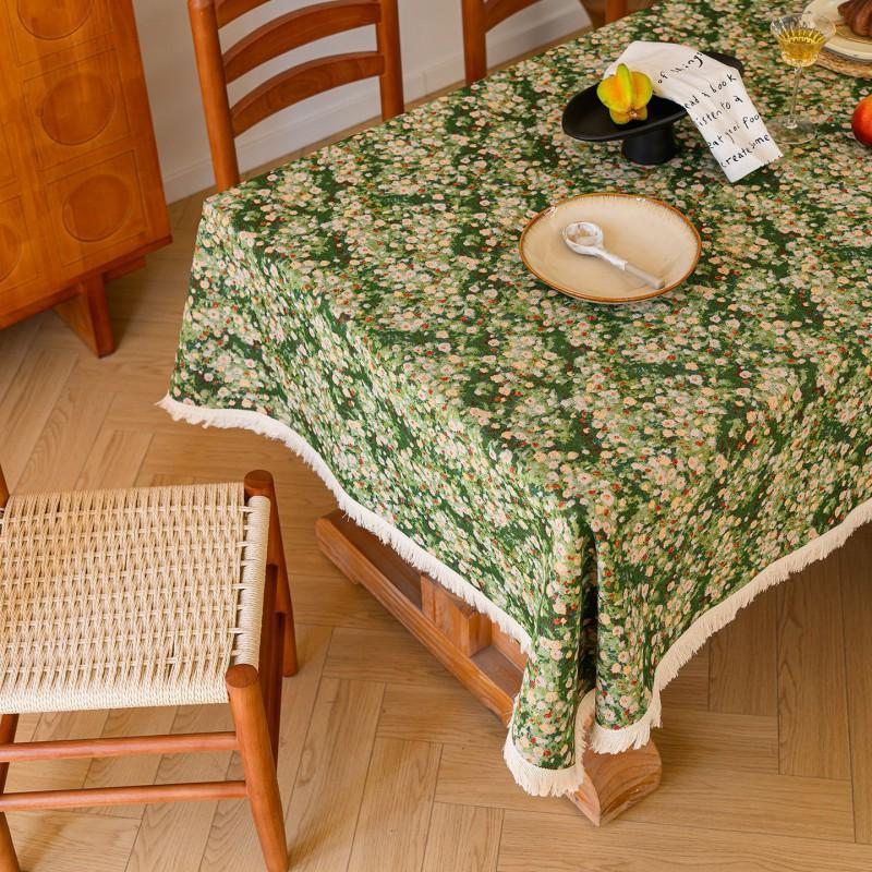 Floral Tablecloth Rustic Farmhouse Cotton Linen Blend Table Cover Dining Coffee