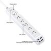 6 Way Power Socket Overloads Proof Flame Retardant 6 Outlets American Outlets and 4 USB A Plug Board for Home Office