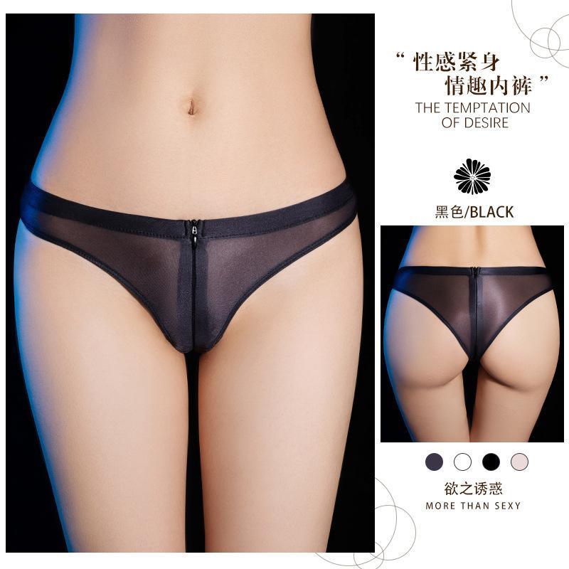 Exotic Summer Fashion Women'S New Clothing Perspective Zipper Decoration High Elasticity Silk Slip Sexy Triangle Underwear Oz3B