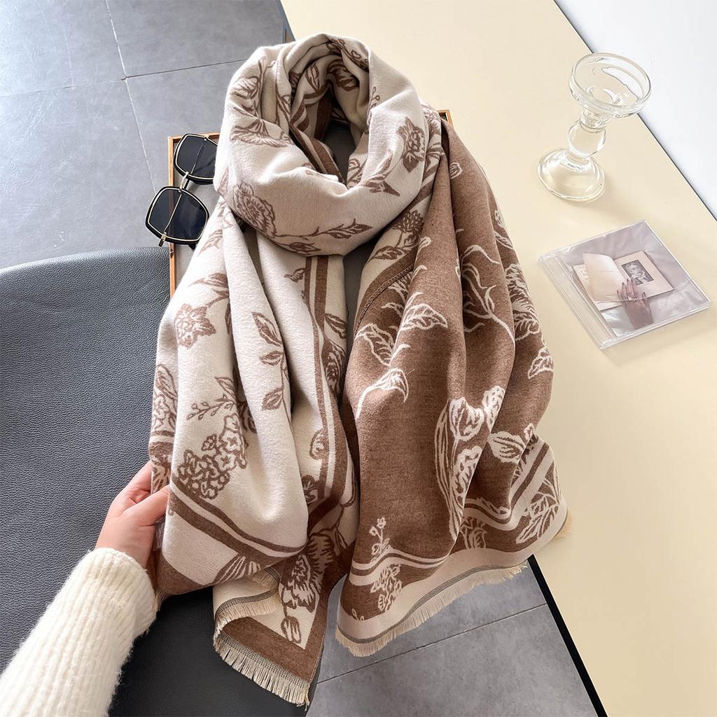 Warm Cashmere Soft Flowers Scarf Women Shawl  Wraps Luxury Thick Blanket Winter Bufanda Pashmina Travel Stoles