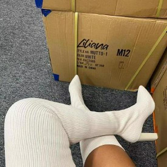 Women's Knit Pointed-Toe Chunky Heel Over-the-Knee Elastic Wool Boots