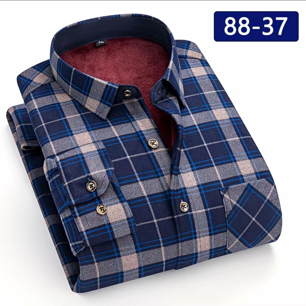 Camicia a quadri con pile double-face a maniche lunghe da uomo per autunno e inverno