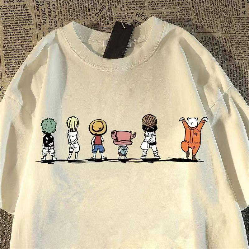 2026 Summer ONE PIECE Straw Hat Pirates Printed Loose Shortsleeved Cotton Tshirt Tide Pure Cotton Unisex Parentchild Clothing S