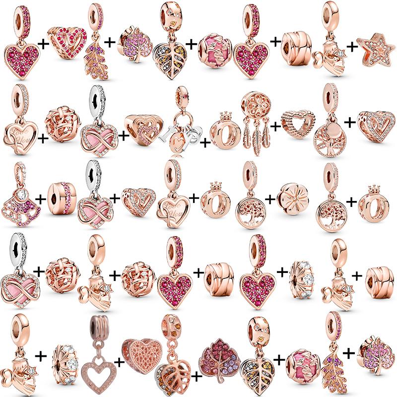 2pcs /Lot New Trend Crown Feather Zircon Hollow Leaves Beads Fit Original Brand Charms Silver Color Bracelets Women Diy Jewelry