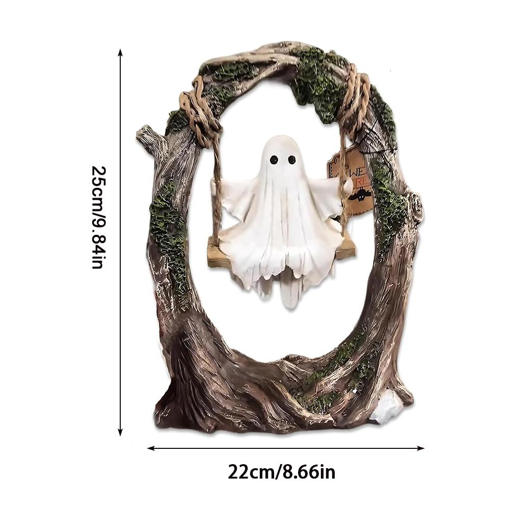 

Halloween Swing Ghost Statue Resin Spooky Figurine Halloween Ghost Tree Swing Ornament Desktop Bookshelf Halloween Decor коричневий