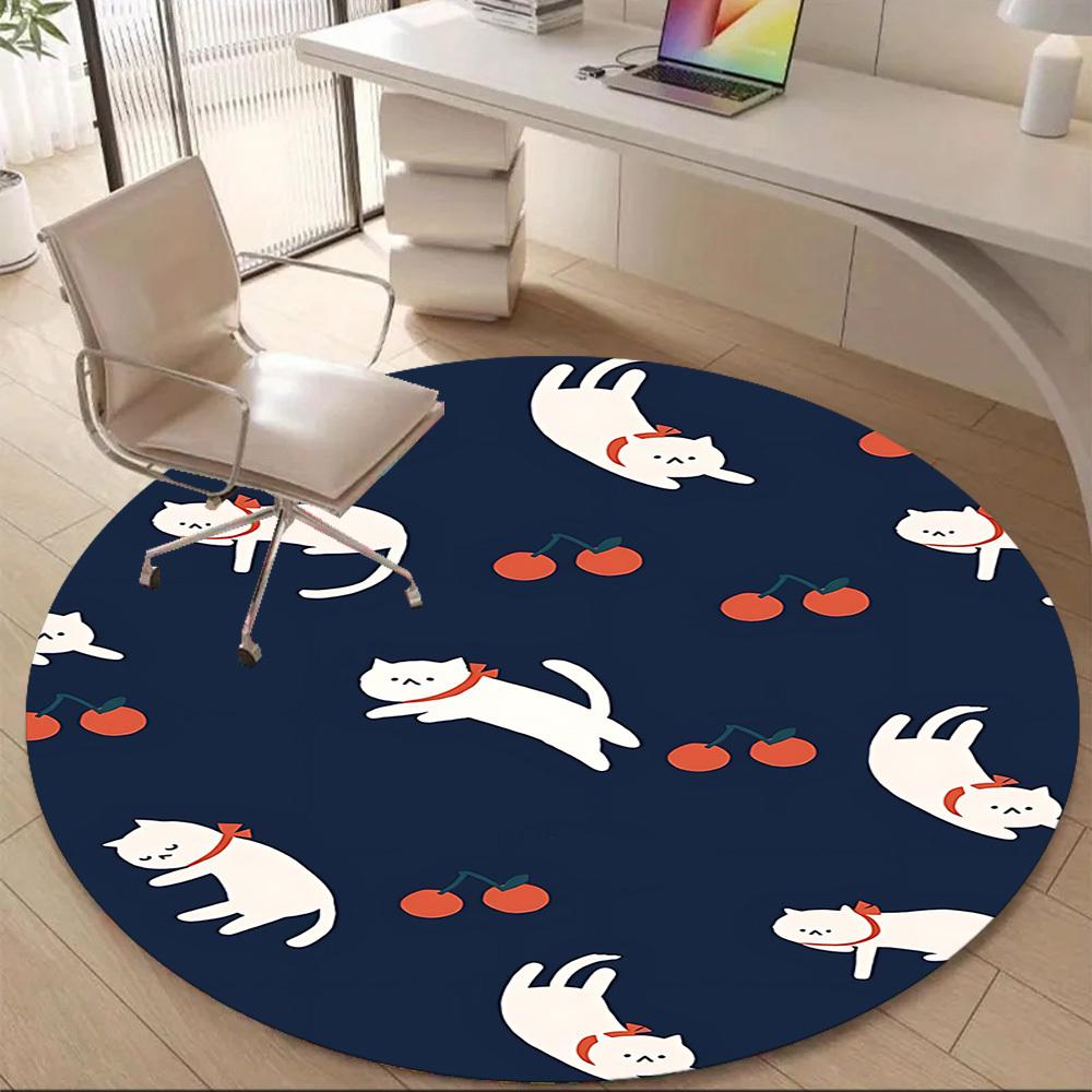 1pc Cherry Cats Office Round Area Rug, Under Office Chairs Bedroom Living Room Home Decor, Room Deco