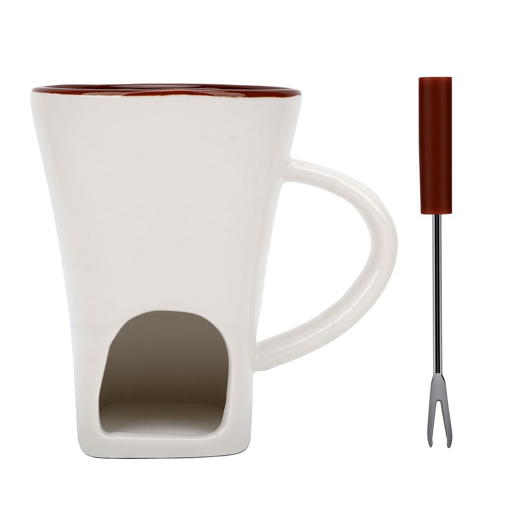 130ml Schokoladenfondue-Tasse mit Gabel Keramik Persönlicher Wärmer Schokoladenschmelzbecher Set für Date Geburtstag Weiß