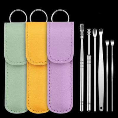 Ear-picking Spoon Leather Case 6-piece Set Screw Spring Ear Cleaner Ear-picking Spoon 6-piece Ear-picking Tool