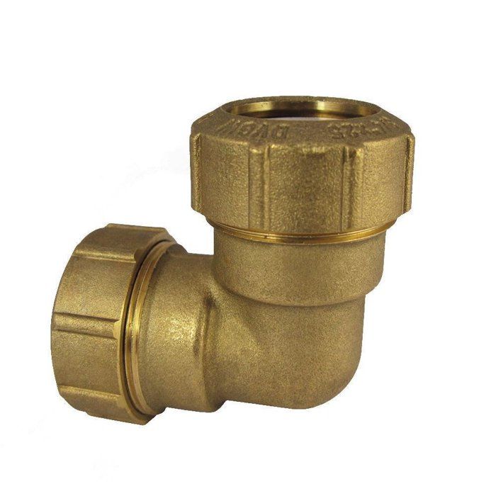PE Fitting Brass 32mm, 90° Angle, Compression