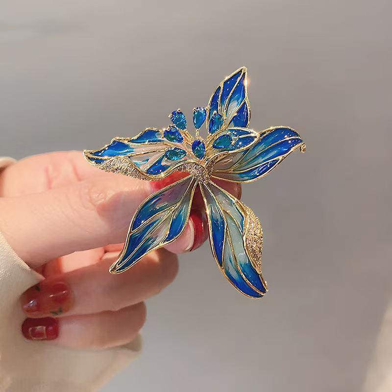 

Elegant Blue Purple Peony Brooch Vintage Corsage Pin for Women Suit Jacket Bridal Wedding Accessories