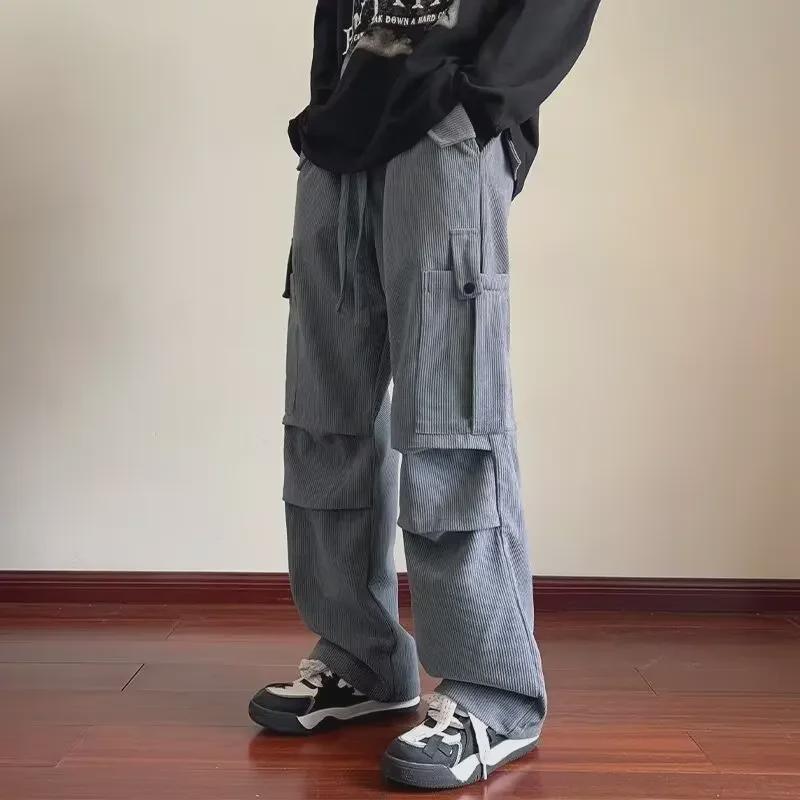 

Мужской вельветовый комбинезон: Новые свободные повседневные брюки с широкими штанинами на весну и осень M серый