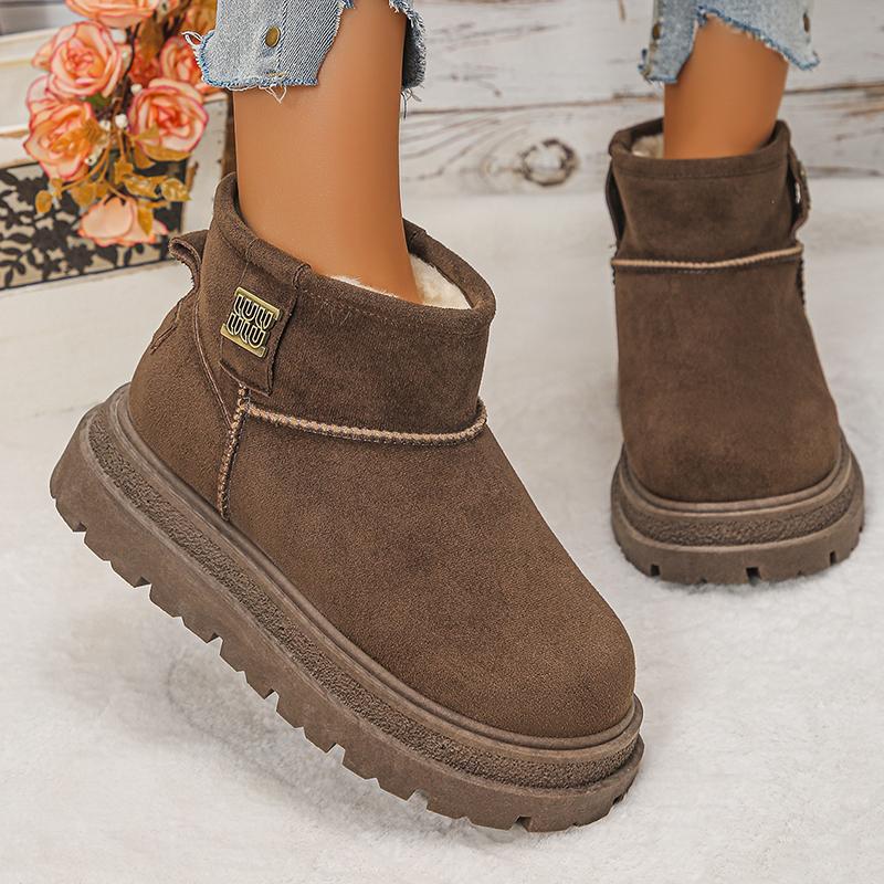 Fashion Thicken Plush Platform Snow Boots Women Non Slip Thick Sole Winter Boots Woman Faux Suede Warm Fleece Lining Cotton Padded Shoes