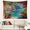 2D Italian Portofino Coastal Town Backdrop, Seaside Balcony Scenery Photography Background Cloth for Studio & Wall Decoration