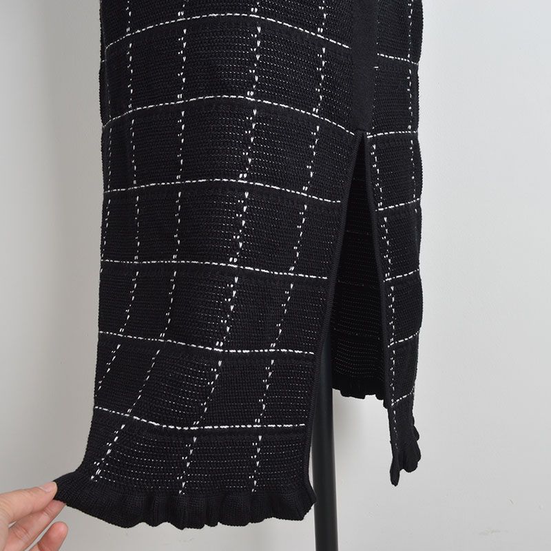 Clothes New Color Matching Half-high Collar Wooden Ear Long Sleeve Knitted Dress Women Clothes Spring and Autumn Waist Hugging Slimming Sheath Skirt