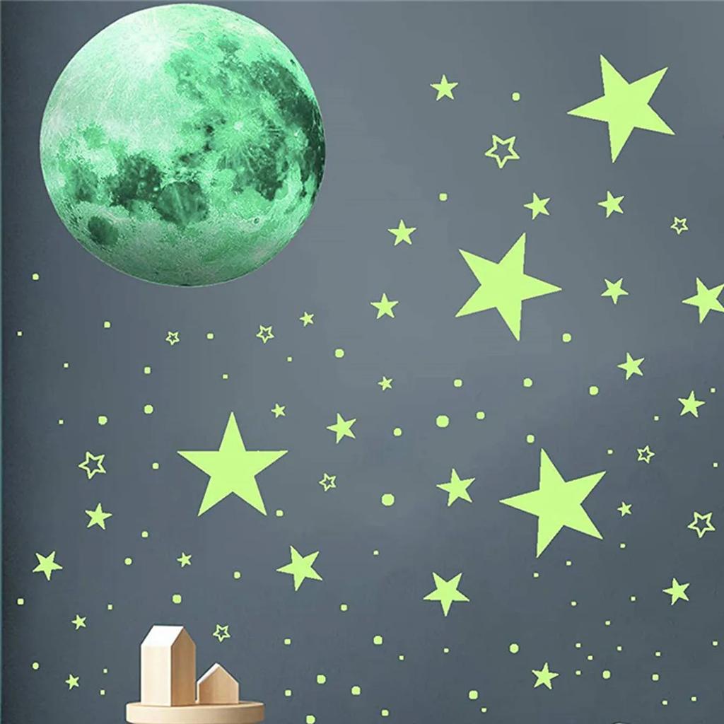 Fluorescent Moon Star Wall Decals Glow in The Dark Stars Wall Stickers Glowing Stars for Ceiling Home Bedroom Decoration Sticker