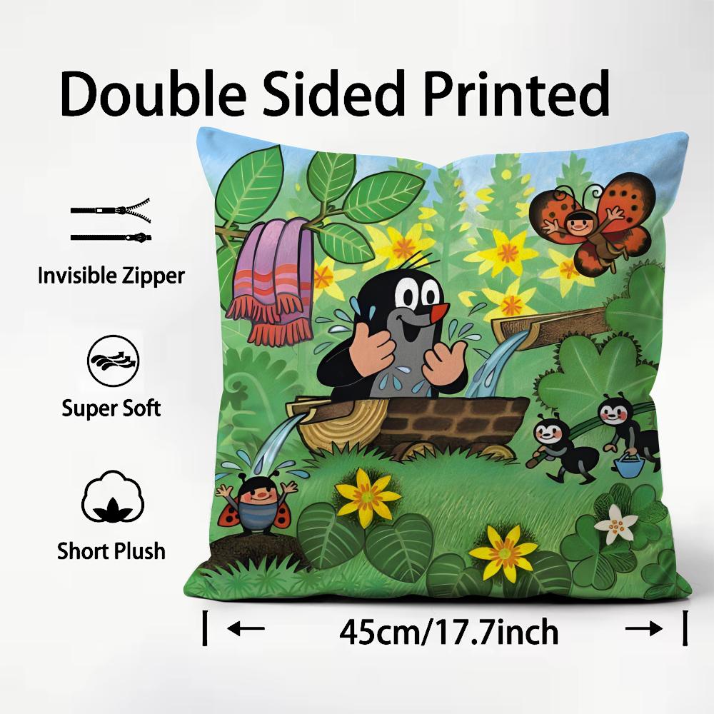 Die kleine Maulwurf Cartoon Kissenbezug Plüschstoff Weich Beidseitig Bedruckt Sofa Warm Winter Zuhause Kind Geschenk Kissenhülle