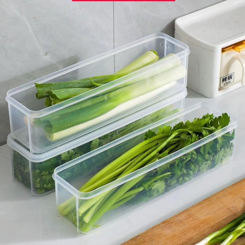 Kitchen Long Rectangular Food Storage Containers, Plastic Reusable Refrigerator Organizer Boxes