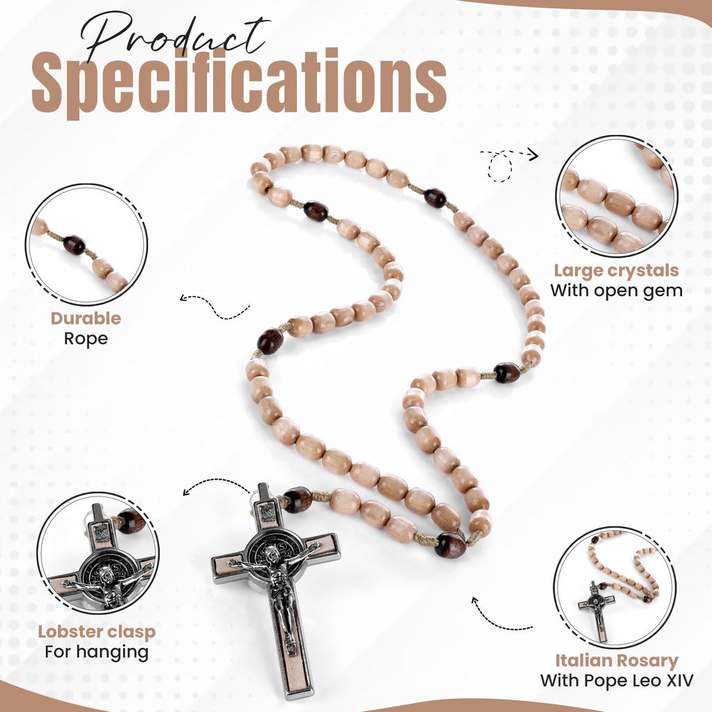 Italian-made rosary, Pope Francis, Vatican, Roman Saint, medal, cross, Saint Benedict, patron saint of students, Christianity, faith, veneration of