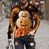 Fashion Men's Pumpkin Ghost 3D Printed T-shirt Comfortable Soft Breathable Loose Large Casual Sports Versatile Round Neck Long Sleeve T-shirt