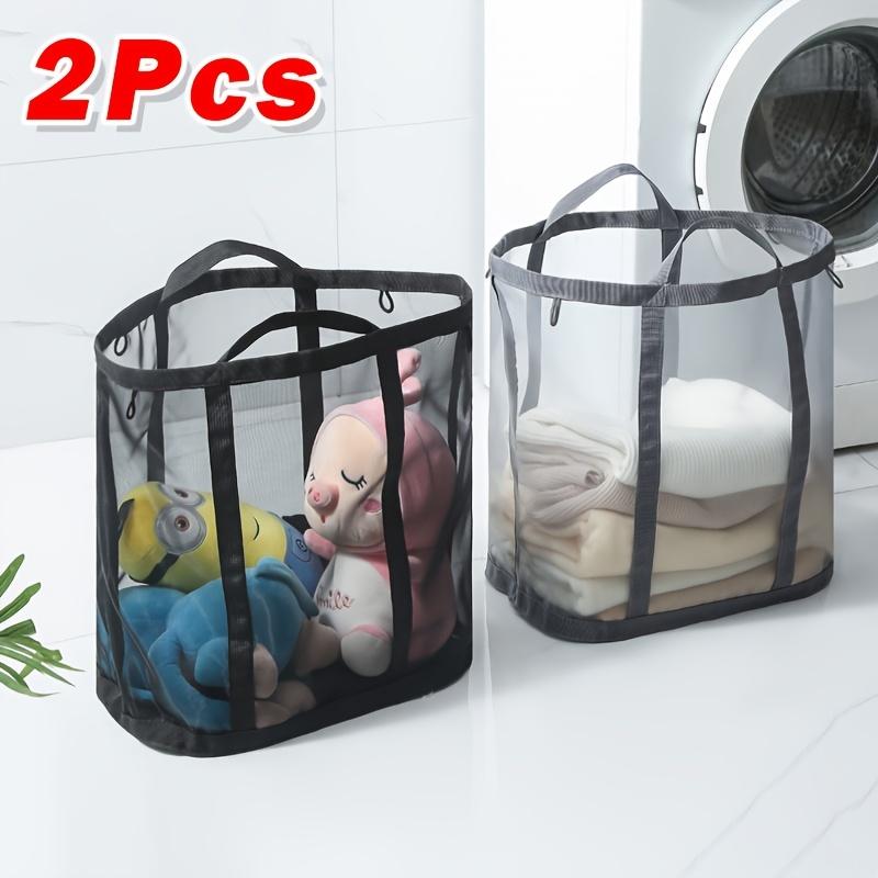 1/2pcs Nylon Mesh Laundry Basket with Handle Breathable Folding Portable Dirty Clothes Organizer Large Capacity Laundry Basket